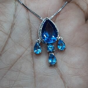 925 Genuine Color Change Fluorite And Blue Topaz Slide Pendant.